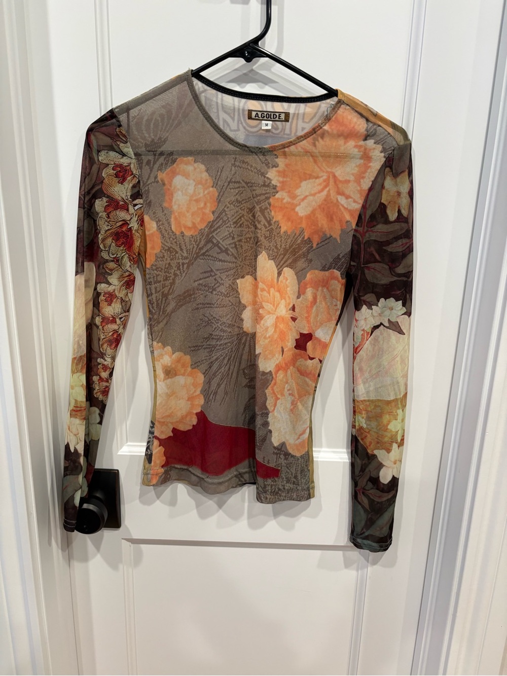 Vintage AGOLDE Mesh Sheer Floral Top — Orange Floral